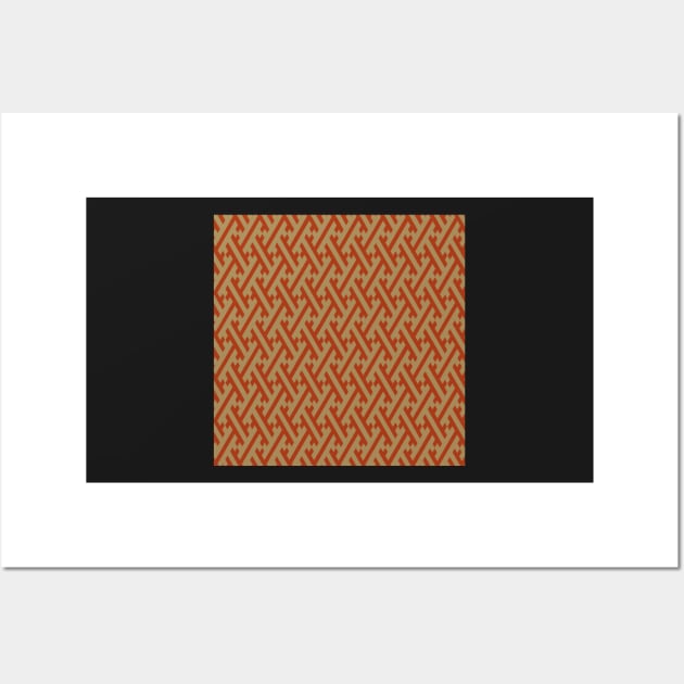 Traditional Japanese Sayagata Geometric Pattern in Fall Colors Wall Art by Charredsky